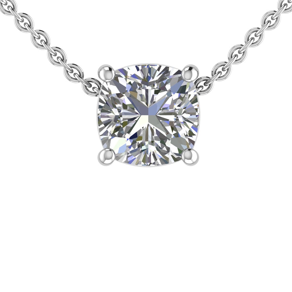 2.00 Ctw SI1/SI2 Diamond Prong Set 14K white Gold Solitaire Pendant: Total Daimond Weight :-2.00 Ctw (Cushion Cut) Color : G-H Clarity : SI1/SI2 Setting : Prong Metal Weight : Approx 3.20 gram 14K White Gold Solitaire Necklace (ALL DIAMOND ARE LAB GROWN ) #3SS96748v15