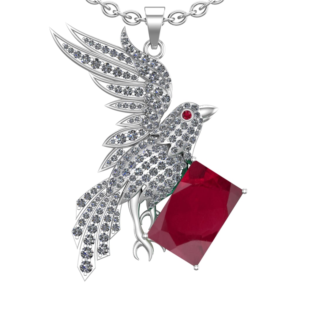 9.27 Ctw VS/SI1 Ruby and Diamond 14K White Gold Pendant (ALL DIAMOND ARE LA: Center Stone Weight :-6.46 Ctw ( Emerald Cut) Color :- Ruby Setting : Prong Side Diamond Weight Of Ctw 2.81 Ctw Color : J-K Clarity : VS/SI1 Stone Setting : Prong Metal Weight : Approx 14.90 gram 14K