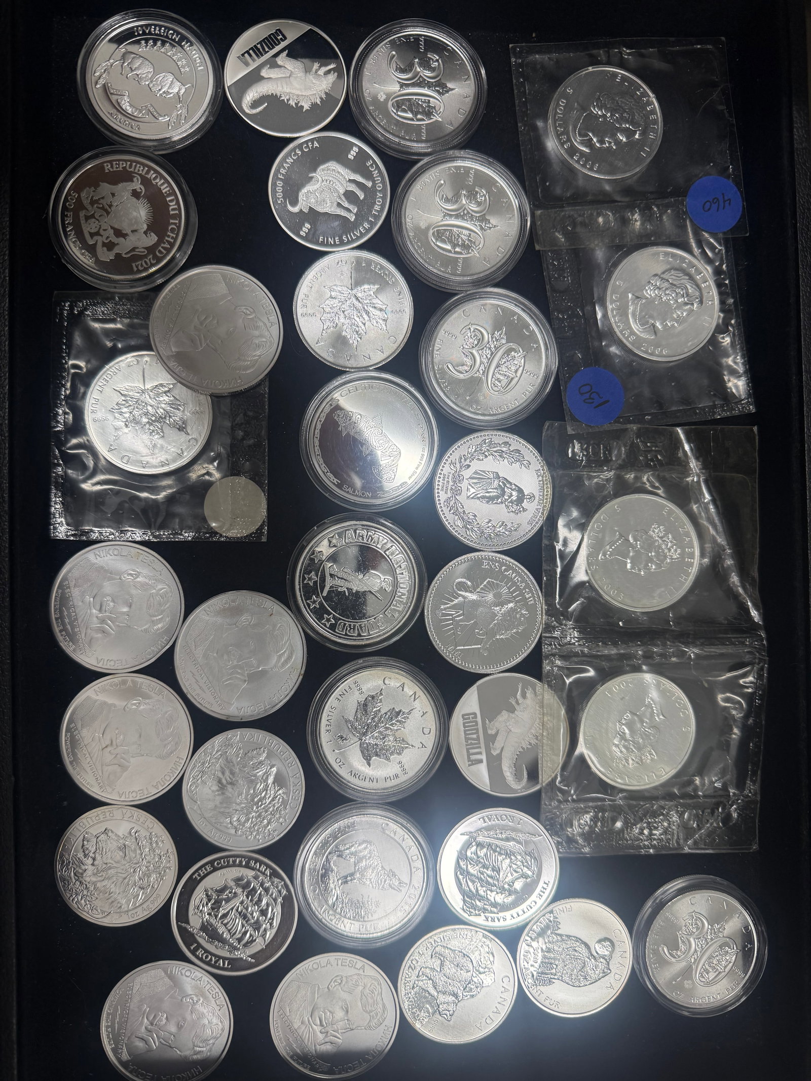 Mixed Lot of Varying Pure 1 Ounce Silver Round Coins .999 32 pieces: Mixed Lot of Varying Pure 1 Ounce Silver Round Coins .999 Including Canadian, John Wick, Niue, Chad, U.S Military, Serbia 32 pieces #3SS98336v15