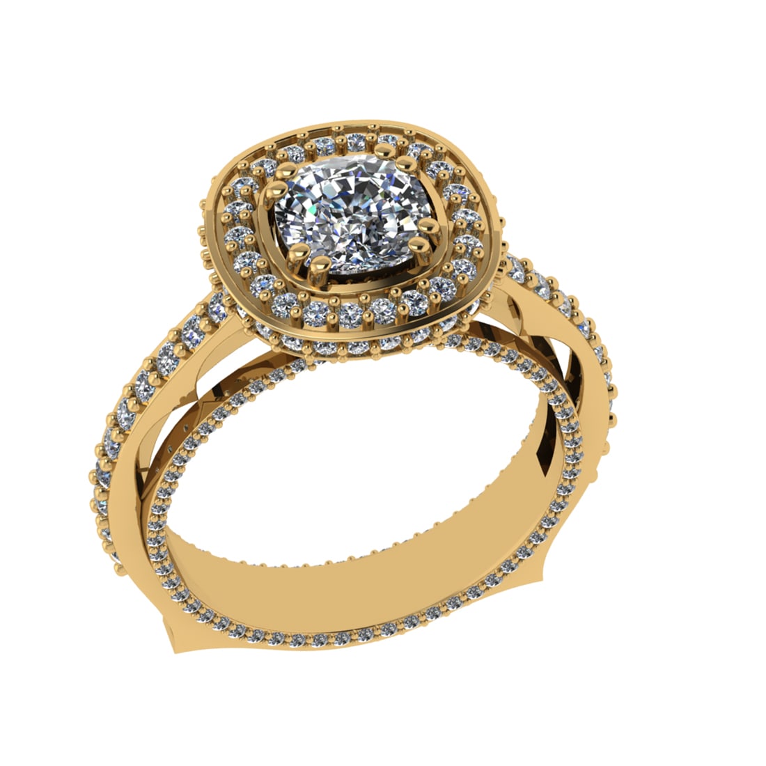 2.40 Ctw VS/SI1 Diamond Prong Set 18k Yellow Gold Engagement Ring: Center Diamond Weight :-1.00 Ctw ( Cushion cut) Color :- G-H Clarity : VS/SI1 Center Stone Setting : Prong Side Diamond Weight Of Ctw 1.40 Ctw Color : G-H Clarity : VS/SI1 Stone Setting : Prong Metal