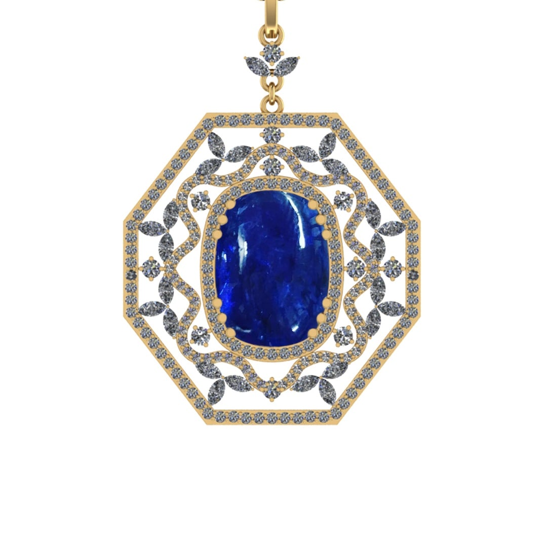 35.11 Ctw SI1/SI2 Tanzanite and Diamond 14k Yellow Gold Pandant (ALL DIAMON: Center Stone Weight :-29.22 Ctw ( Cushion Cab) Center Stone Color :-Tanzanite Center Stone Setting : Prong Side Diamond Weight Of Ctw 5.89 Ctw Color : J-K Clarity : SI1/SI2 Stone Setting : Prong Metal