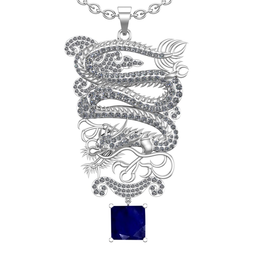 6.40 Ctw VS/SI1 Blue Sapphire and Diamond Prong Set 14K White Gold Pendant: Center Stone Weight : 2.50 Ctw (Princess Cut) Center Stone Color : Blue Sapphire Setting : Prong Side Weight Of Ctw 3.90 Ctw Color : J-K Clarity : VS/SI1 Stone Setting : Prong Metal Weight : Approx