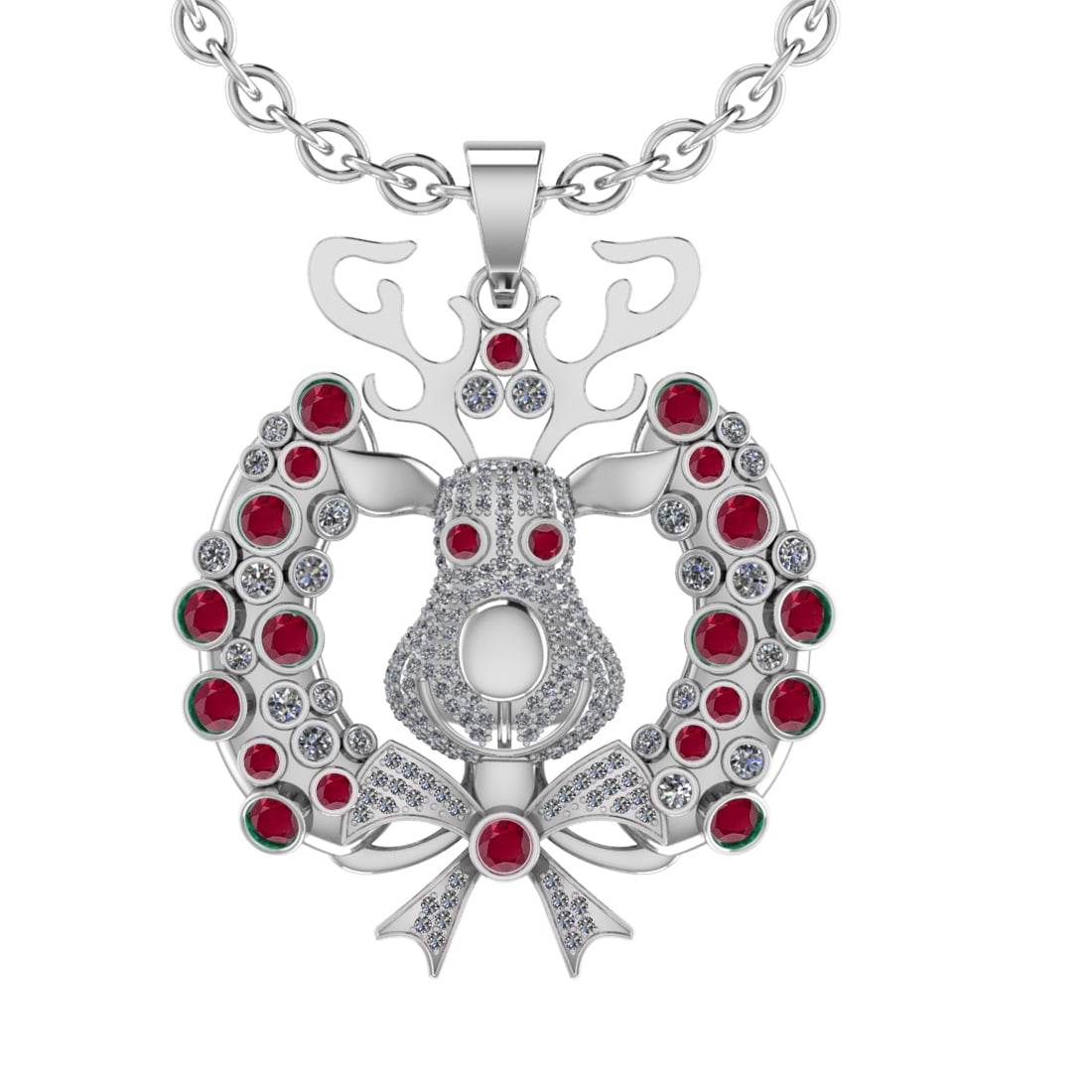 3.02Ctw VS/SI1 Ruby and Diamond 14K White Gold Necklace(ALL DIAMOND ARE LAB: Center Stone Weight 1.79Ctw (Round cut) Color :- Ruby Center Stone Setting : Prong Side Diamond Weight Of Ctw1.23Ctw Color : J-K Clarity : VS/SI1 Stone Setting : Prong Metal Weight : Approx32.10gram 1
