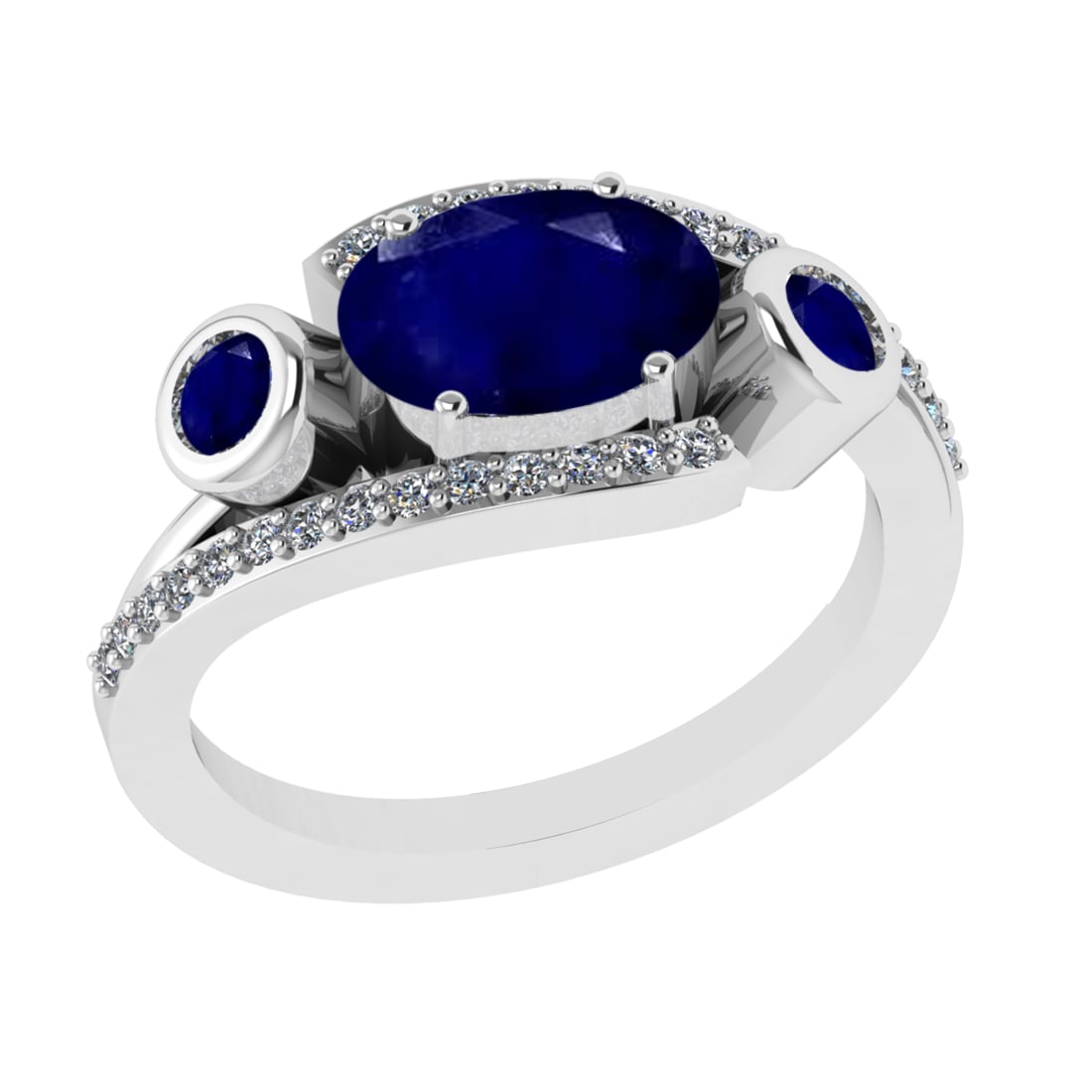 2.94 Ctw VS/SI1 Blue Sapphire and Diamond 14k white Gold Engagement Ring (A: Center Stone Weight :-2.70 Ctw ( Oval & Round Cut) Center Stone Color :-Blue Sapphire Center Stone Setting : Prong Side Diamond Weight Of Ctw 0.22 Ctw Color : G-H Clarity : VS/SI1 Daimond Setting :