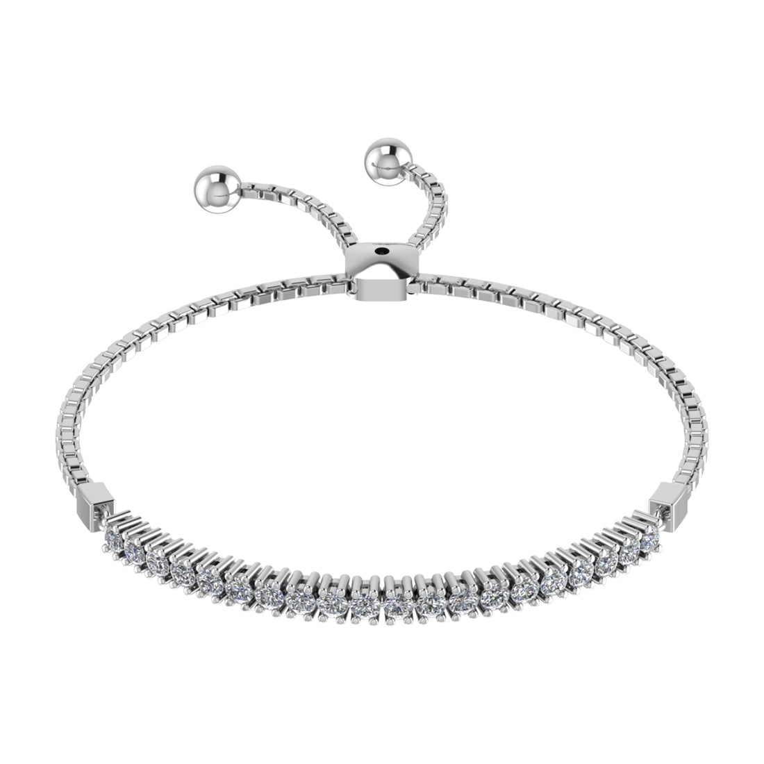 0.64 Ctw SI2/SI1 Diamond Prong Set 14k white Gold Tennis Slide Bracelet: Total Daimond Weight :-0.64 Ctw Color : G-H Clarity : SI2/SI1 Setting : Prong Metal Weight : Approx 6.50 gram 14k White Gold Tennis Slide Bracelet (ALL DIAMOND ARE LAB GROWN ) MJ3413-2.0SB
