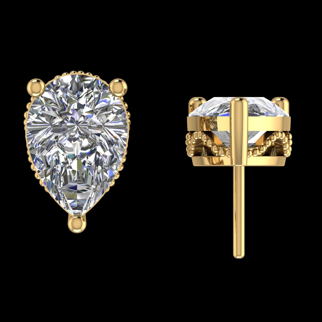 1.90 Ctw VS/SI1 Diamond 14k Yellow Gold Stud Earrings (ALL DIAMOND ARE LAB: Center Diamond Weight :-1.90 Ctw ( 2 Pec Pear Cut ) Color :-G-H (ALL DIAMOND ARE LAB GROWN ) Clarity : VS/SI1 Setting : Prong Metal Weight : Approx 2.15 Gram 14k Yellow Gold Stud Earrings (ALL DIAMOND