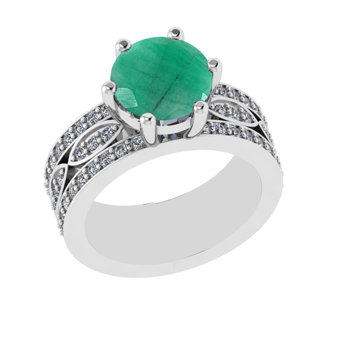 3.47 Ctw VS/SI1 Emerald and Diamond 14k white Gold Engagement Ring (ALL DIA: Center Stone Weight :-2.75 Ctw ( Round Cut) Center Stone Color :-Emerald Center Stone Setting : Prong Side Diamond Weight Of Ctw 0.72 Ctw Color : G-H Clarity : VS/SI1 Daimond Setting : Prong Metal Wei