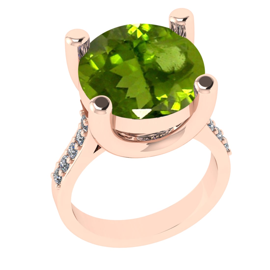 3.25 Ctw VS/SI1 Peridot And Diamond 14K Rose Gold Engagement Ring( ALL DIAM: Center Stone Weight : 2.90 Ctw ( Round Cut ) Center Stone Color : Peridot Stone Setting : Prong Side Diamond Weight Of Ctw 0.35 Ctw Side Stone Color : J-K Stone Clarity : VS/SI1 Stone Setting : Prong