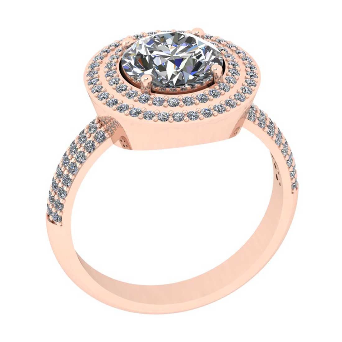 3.04 Ctw SI2/I1 Diamond Style Prong Set 18K Rose Gold Engagement Halo Ring: Center Diamond Weight : 2.50 Ctw ( Round Cut) Center Diamond Color : G-H Center Stone Setting : Prong Center Stone Clarity : SI2/I1 Side Stone Weight Of Ctw 0.54 Ctw Side Stone Color : G-H Stone Clari