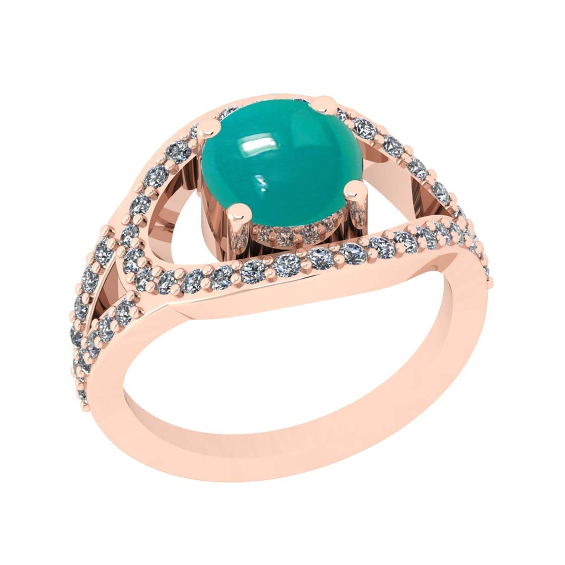 2.54 CtwVS/SI1 Emerald and Diamond 14k Rose Gold Engagement Ring: Center Stone Weight :-2.07 Ctw ( Oval Cab) Center Stone Color :-Emerald Center Stone Setting : Prong Side Diamond Weight Of Ctw :- 0.47 Ctw Color : J-K Clarity : VS/SI1 Daimond Setting : Prong Metal W