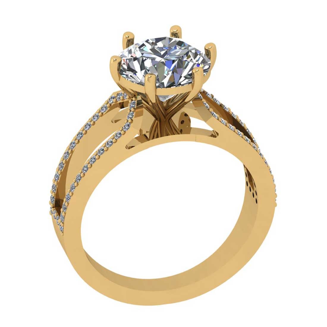 3.05 Ctw SI2/I1 Diamond Style Prong Set 18K Yellow Gold Anniversary Ring: Center Diamond Weight : 2.75 Ctw ( Round Cut) Center Diamond Color : G-H Center Stone Setting : Prong Center Stone Clarity : SI2/I1 Side Stone Weight Of Ctw 0.30 Ctw Side Stone Color : G-H Stone Clari