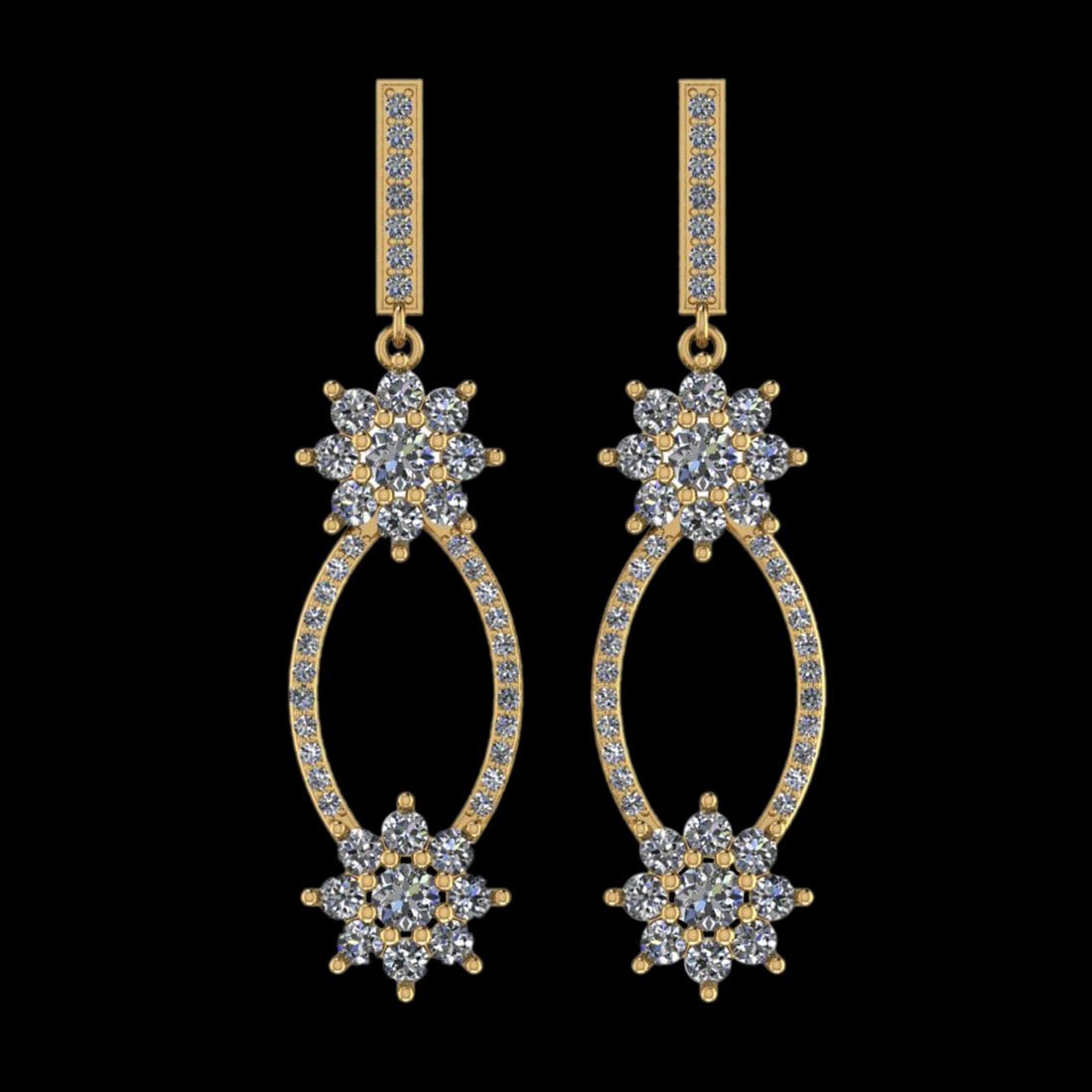 1.88 Ctw VS/SI1 Diamond 10K Yellow Gold Dangling Earrings: Diamond Weight : 1.88 Ctw ( Round Cut ) Diamond Stone Color : J-K Stone Clarity : VS/SI1 Stone Setting : Prong Metal Weight : Approx 7.70 Gram 10K Yellow Gold Dangling Earrings (ALL DIAMOND ARE LAB GR