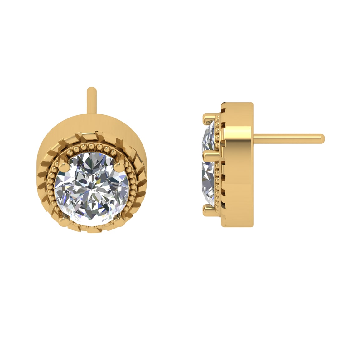 2.50 Ctw SI2/SI1 Diamond Prong Set 14k Yellow Gold Studs Earrings (ALL DIAM (1 of 1)