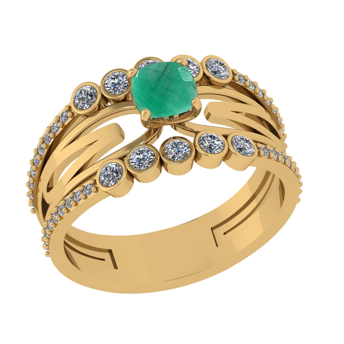1.03 Ctw VS/SI1 Emerald and Diamond 14k Yellow Gold Engagement Ring (ALL DI: Center Stone Weight :-0.50 Ctw ( Cushion Cut) Center Stone Color :-Emerald Center Stone Setting : Prong Side Diamond Weight Of Ctw :- 0.53 Ctw Color : J-K Clarity : VS/SI1 Daimond Setting : Prong