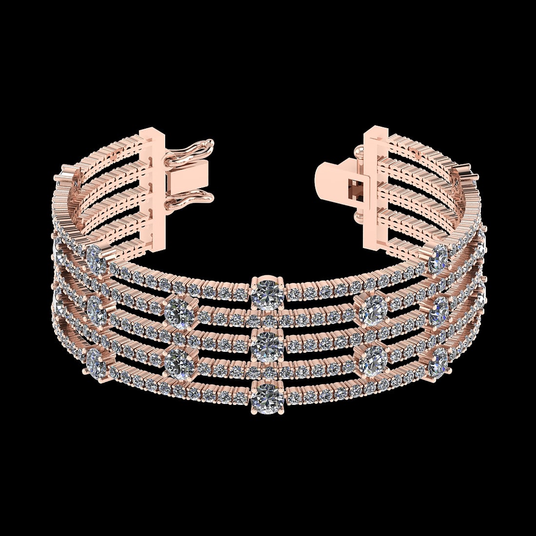20.06 Ctw VS/SI1 Diamond Style 14K Rose Gold Bracelet (ALL DIAMOND ARE LAB: Center Diamond Weight : 4.00 Ctw ( Round Cut) Center Color :-J-K Center Stone Clarity :- VS/SI1 Center Stone Setting : Prong Side Stone Weight Of Ctw 16.06 Ctw Side Stone Color : J-K Stone Clarity :