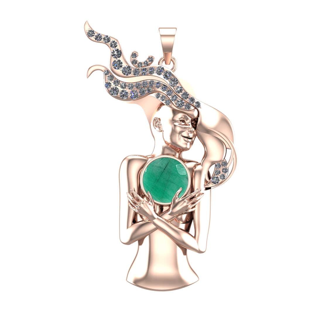 4.79 Ctw VS/SI1 Emerald and Diamond 14k Rose Gold Pandant (ALL DIAMOND ARE: Center Stone Weight :-3.87 Ctw ( Round Cut) Center Stone Color :-Emerald Center Stone Setting : Prong Side Diamond Weight Of Ctw :- 0.92 Ctw Color : G-H Clarity : VS/SI1 Daimond Setting : Prong Metal