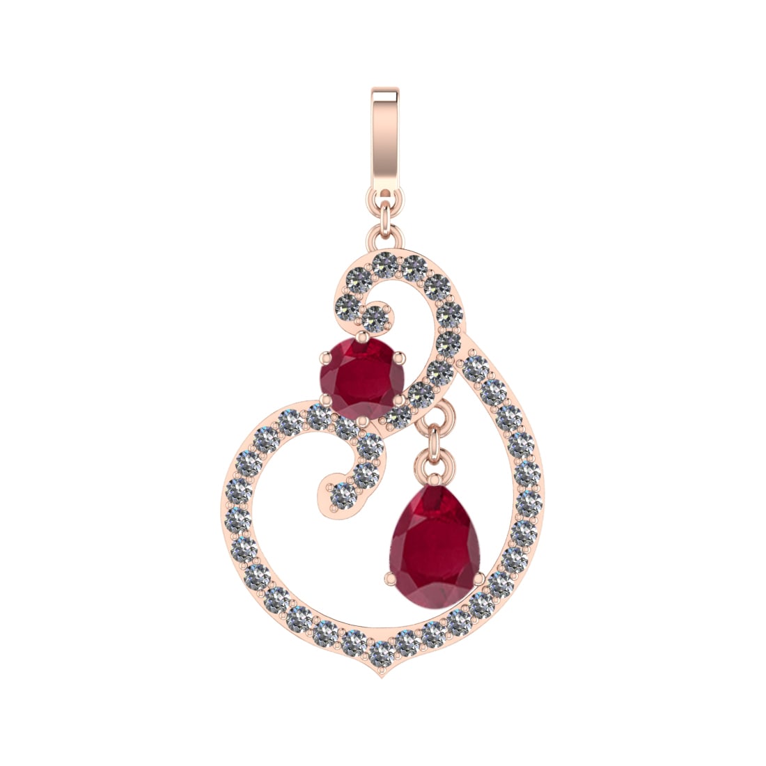 4.35 Ctw VS/SI1 Rubyand Diamond Prong Set 14k Rose Gold Pendant (ALL DIAMON: Center Stone Weight :-2.84 Ctw ( Pear & Round Cut ) Center Stone Color :-Ruby Center Stone Setting : Prong Side Diamond Weight Of Ctw :- 1.51 Ctw Color : J-K Clarity : VS/SI1 Daimond Setting : Prong M