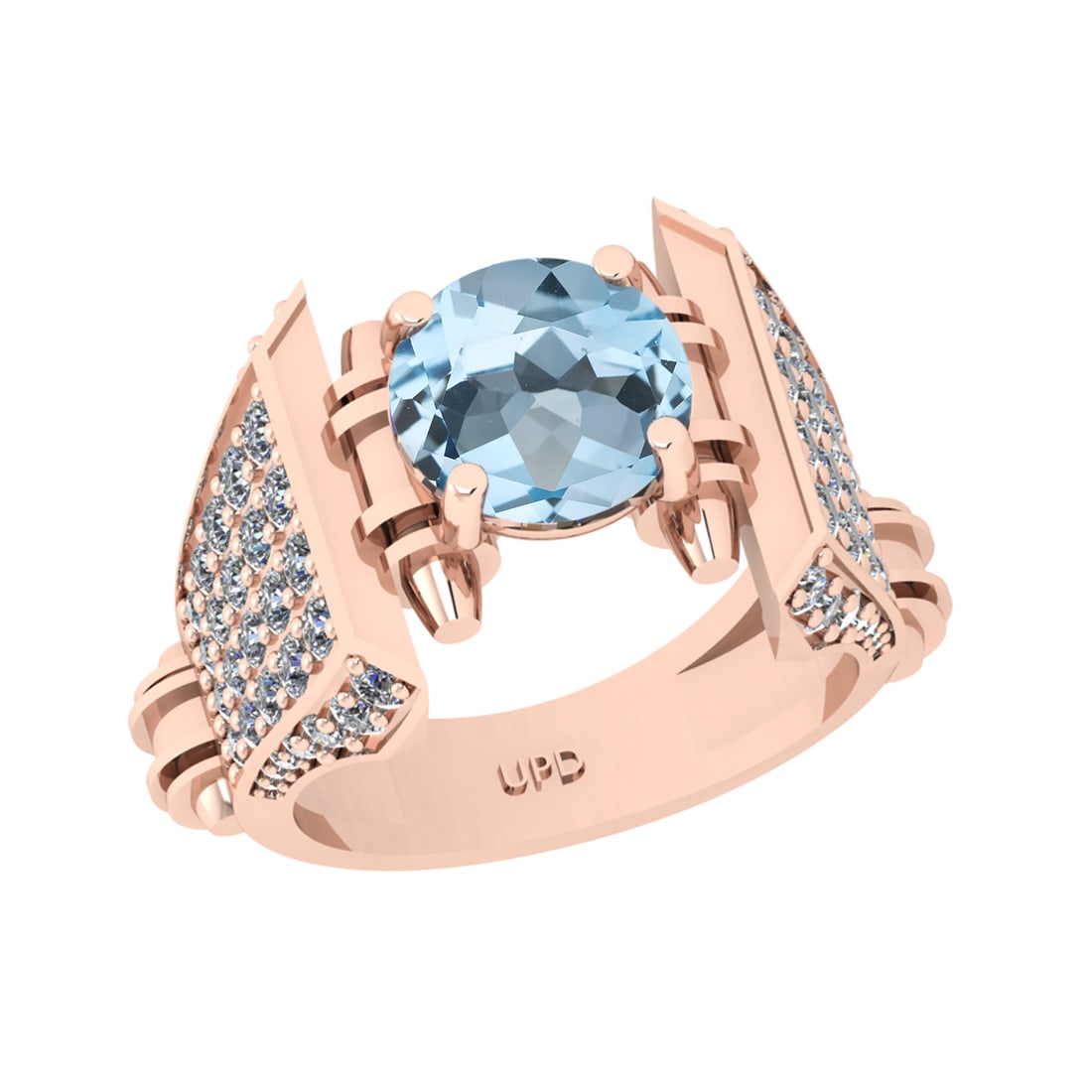 3.62 Ctw VS/SI1 Blue Topaz and Diamond Set 10K Rose Gold Engagement Ring (A: Center Stone Weight :-2.43 Ctw ( Round Cut) Center Stone Color :-Blue Topaz Center Stone Setting : Prong Side Diamond Weight Of Ctw 1.19 Ctw Color : J-K Clarity : VS/SI1 Daimond Setting : Prong Metal