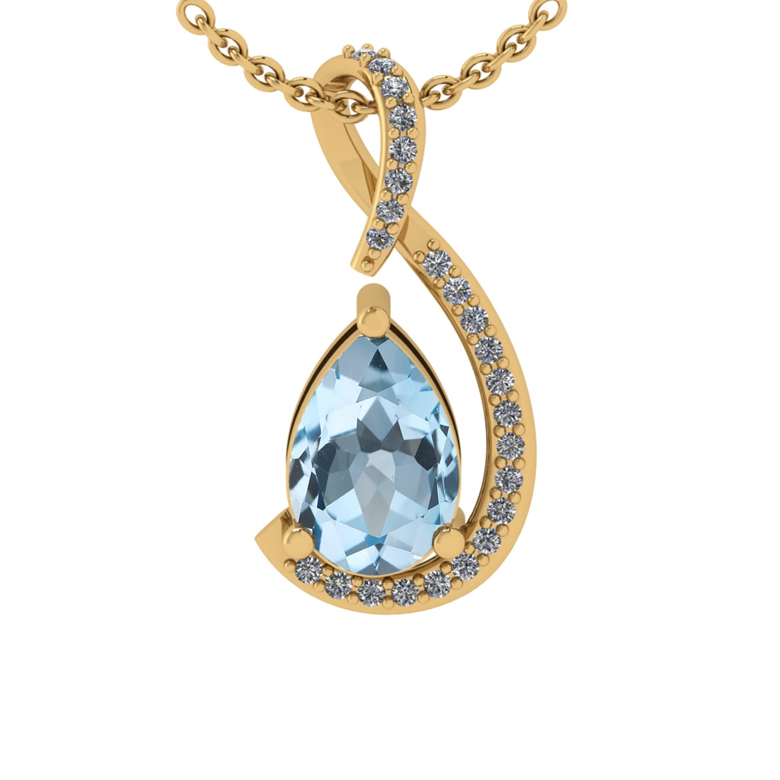 2.12 Ctw VS/SI1 Blue Topaz and Diamond Set 10K Yellow Gold Pendant (ALL DIA: Center Stone Weight :-2.00 Ctw ( Pear Cut) Center Stone Color :-Blue Topaz Center Stone Setting : Prong Side Diamond Weight Of Ctw 0.12 Ctw Color : J-K Clarity : VS/SI1 Daimond Setting : Prong Metal