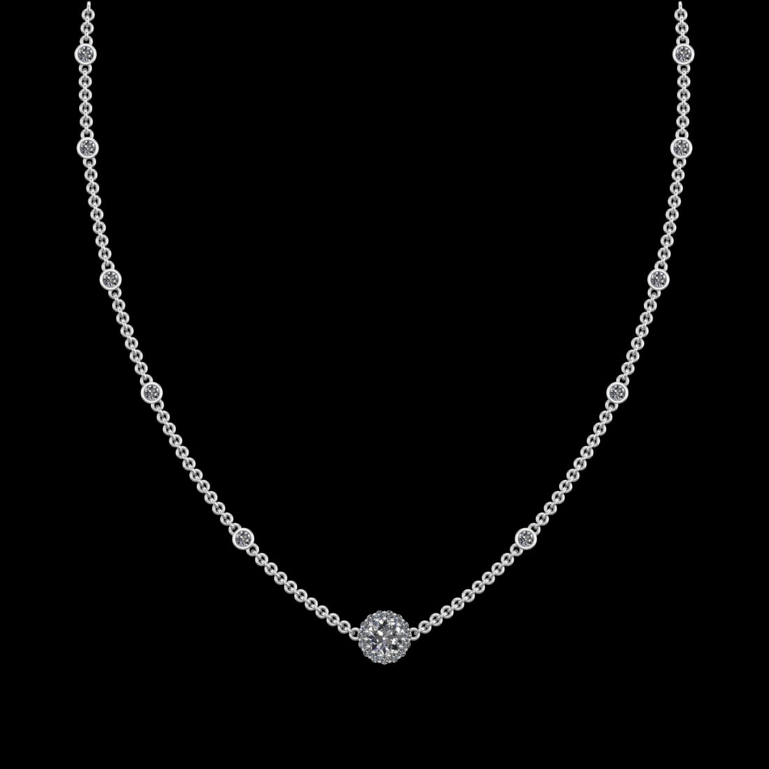 13.49 Ctw VS/SI1 Diamond 10k white Gold Yard Necklace (ALL DIAMOND ARE LAB: Center Daimond Weight :-6.84 Ctw ( Round Cut ) Color : J-K Clarity : VS/SI1 Side Diamond Weight Of Ctw 6.65 Ctw Color : J-K Clarity : VS/SI1 Daimond Setting : Prong Metal Weight : Approx 38.27 gram