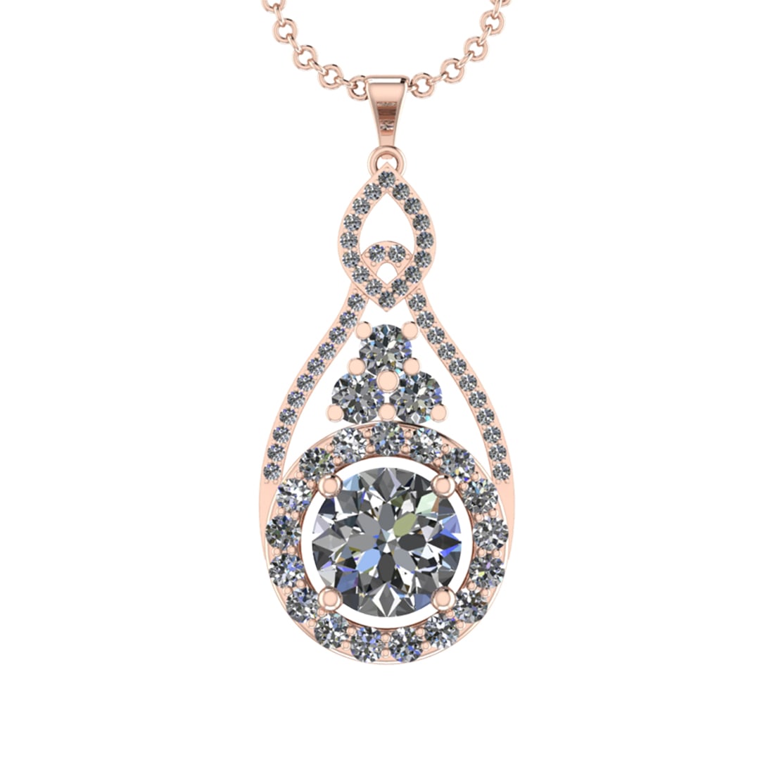 5.47 Ctw VS/SI1 Diamond 14K Rose Gold Pendant Necklace (ALL DIAMOND ARE LAB: Center Diamond Weight :-2.80 Ctw ( Round Cut) Color :- J-K Clarity :VS/SI1 Center Stone Setting : Prong Side Diamond Weight Of Ctw 2.67 Ctw Color : J-K Clarity :VS/SI1 Stone Setting : Prong Metal