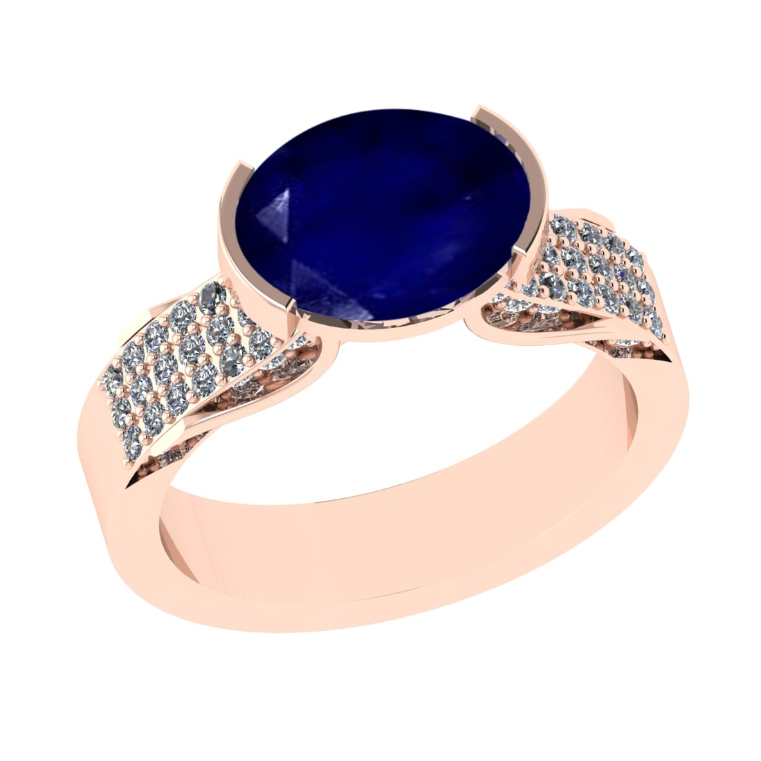 2.98 Ctw VS/SI1 Blue Sapphire And Diamond 14k Rose Gold Engagement Ring (AL: Center Stone Weight : 2.50 Ctw ( Oval Cut ) Center Stone Color : Blue Sapphire Stone Setting : Prong Side Diamond Weight Of Ctw 0.48 Ctw Side Stone Color : G-H Stone Clarity : VS/SI1 Stone Setting : P