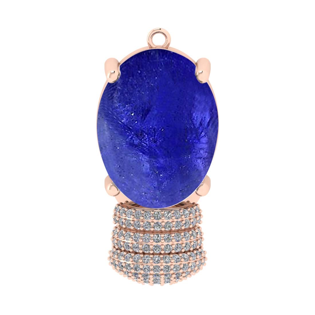 11.74 CtwVS/SI1 Tanzanite and Diamond 14k Rose Gold Pendant (ALL DIAMOND AR: Center Stone Weight :-11.25 Ctw ( Oval Cab) Center Stone Color :-Tanzanite Center Stone Setting : Prong Side Diamond Weight Of Ctw :- 0.49 Ctw Color : J-K Clarity : VS/SI1 Daimond Setting : Prong