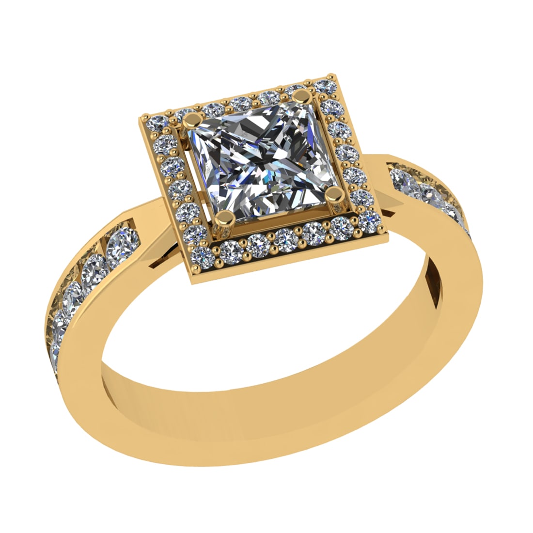 1.67 Ctw VS/SI1 Diamond Prong Set 18k Yellow Gold Engagement Ring: Center Diamond Weight :-1.05 Ctw ( Princess cut) Color :- G-H Clarity : VS/SI1 Center Stone Setting : Prong Side Diamond Weight Of Ctw 0.62 Ctw Color : G-H Clarity : VS/SI1 Stone Setting : Prong Metal