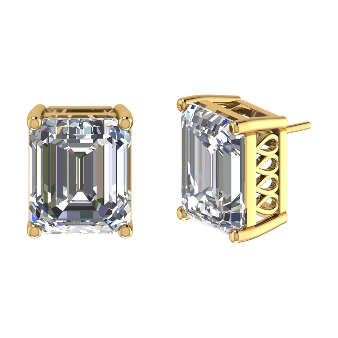 4.90 Ctw SI2/SI1 Diamond Prong Set 14k Yellow Gold Stud Earrings (ALL DIAMO: Center Diamond Weight :-4.90 Ctw ( 2 Pec Emerald Cut ) Color :-G-H Clarity : SI2/SI1 Setting : Prong Metal Weight : Approx 3.50 Gram 14k Yellow Gold Stud Earrings (ALL DIAMOND ARE LAB GROWN )