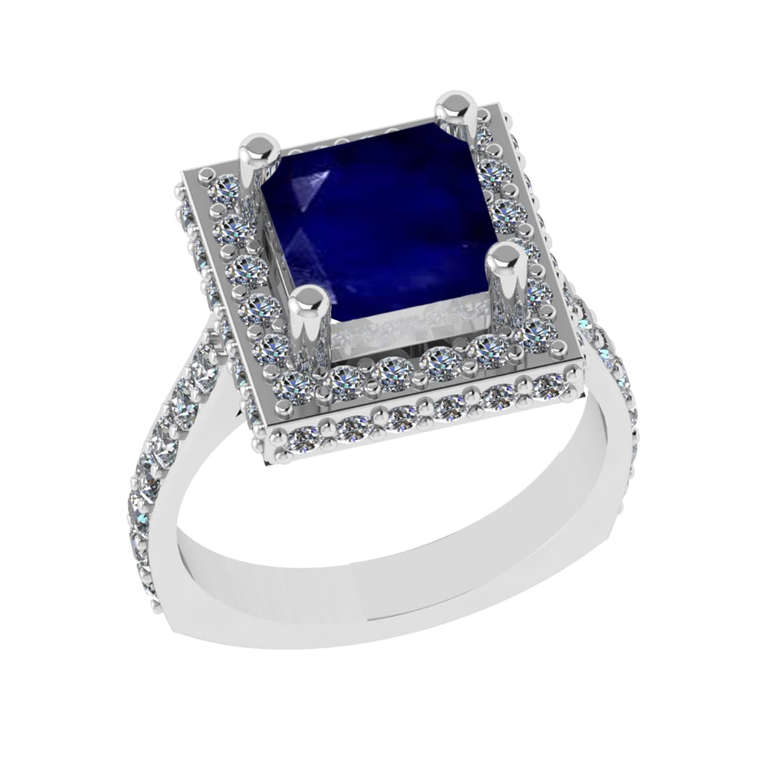 3.21 Ctw VS/SI1 Blue Sapphire And Diamond 14k White Gold Engagement Ring (A: Center Stone Weight : 1.80 Ctw ( Cushion Cut ) Center Stone Color : Blue Sapphire Stone Setting : Prong Side Diamond Weight Of Ctw 1.41 Ctw Side Stone Color : G-H Stone Clarity : VS/SI1 Stone Setting