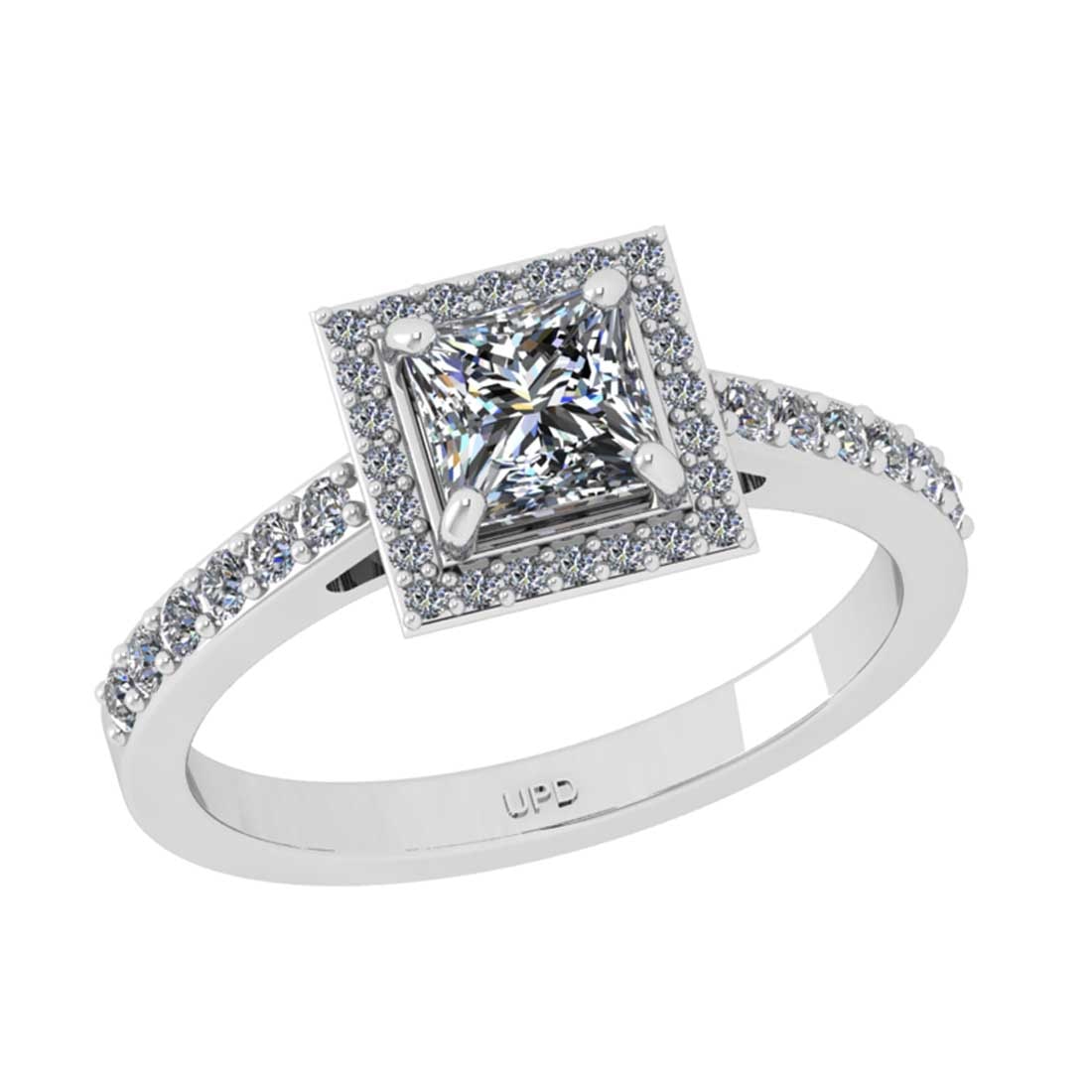 1.08 Ctw VS/SI1 Diamond 10K White Gold Engagement Hiden Halo Ring: Center Diamond Weight : 0.75 Ctw ( Princess Cut) Center Diamond Color :-J-K Center Stone Setting : Prong Clarity : VS/SI1 Total Weight Of Ctw 0.33 Ctw Color : J-K Clarity : VS/SI1 Stone Setting : Pron