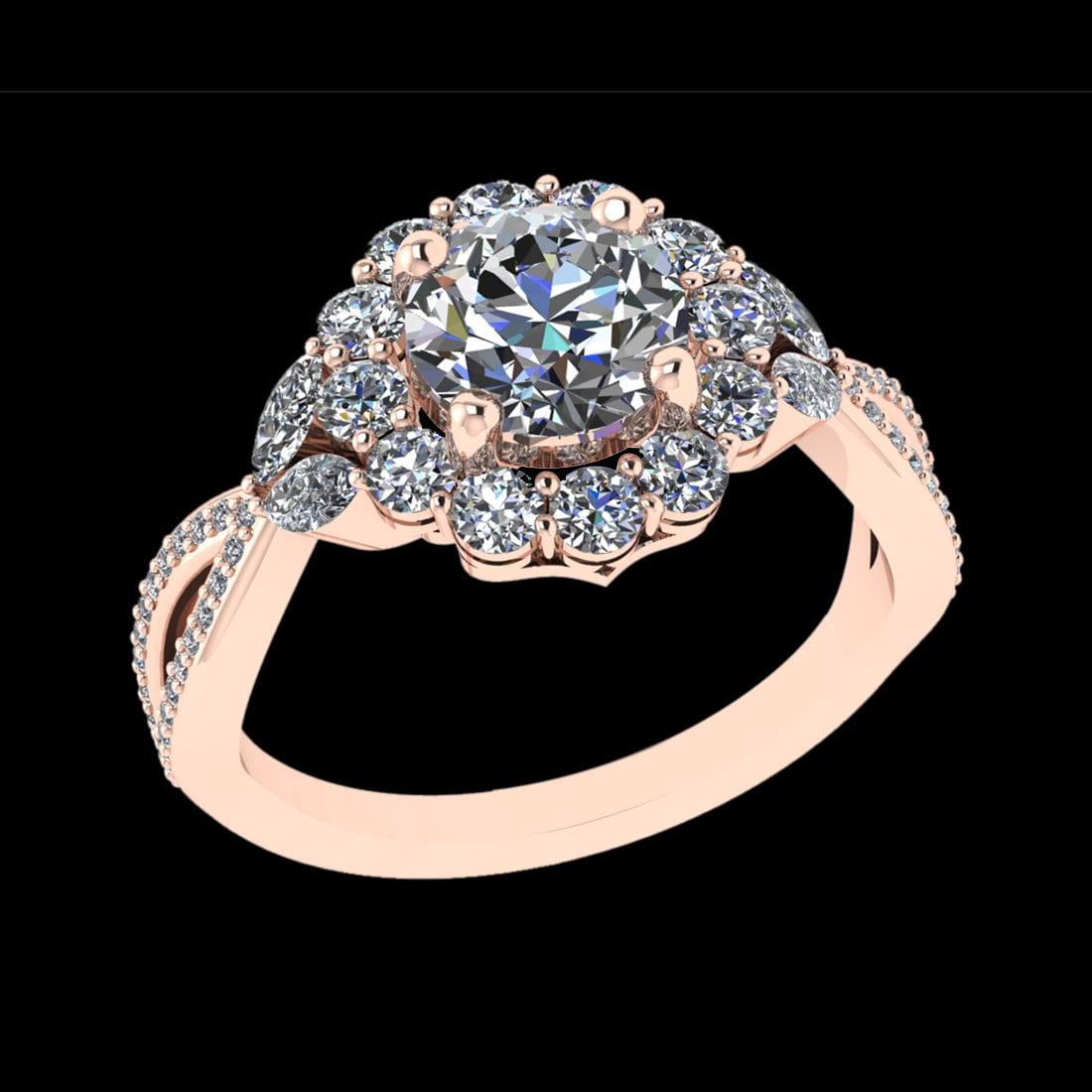 2.39 Ctw VS/SI1 Diamond 10k Rose Gold Engagement Ring (ALL DIAMOND ARE LAB: Center Daimond Weight :-1.30 Ctw ( Round Cut) Color : J-K Clarity : VS/SI1 Side Diamond Weight Of Ctw 1.09 Ctw Color : J-K Clarity : VS/SI1 Daimond Setting : Prong Metal Weight : Approx 4.33 gram 10k