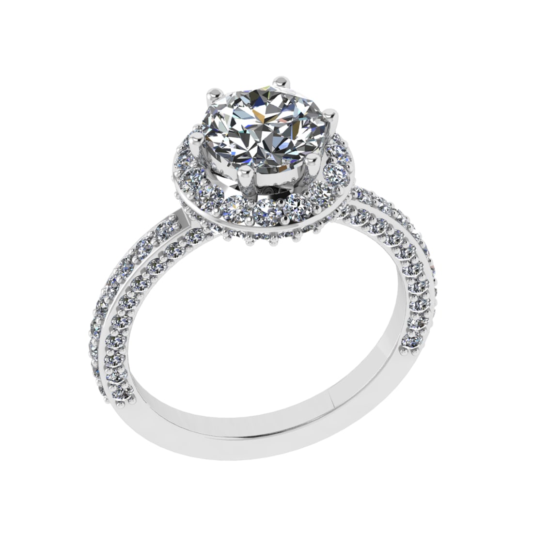 2.62 Ctw SI1/SI2 Diamond Prong Set 14k white Gold Engagement Ring (ALL DIAM: Center Daimond Weight :-1.30 Ctw ( Round Cut) Color : G-H Clarity : SI1/SI2 Side Diamond Weight Of Ctw 1.32 Ctw Color : G-H Clarity : SI1/SI2 Daimond Setting : Prong Metal Weight : Approx 4.68 gram 14