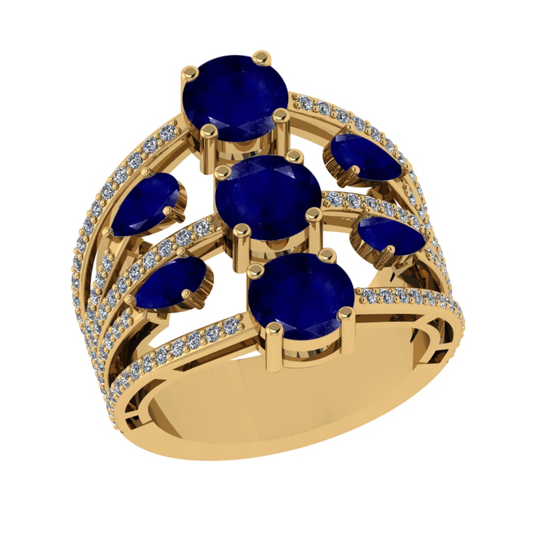 4.22 Ctw VS/SI1 Blue Sapphire and Diamond 14k Yellow Gold Engagement Ring (: Center Stone Weight :-3.52 Ctw ( Pear & Round cut )Center Stone Color :-Blue Sapphire Center Stone Setting : Prong Side Diamond Weight Of Ctw :- 0.70 Ctw Color : J-K Clarity : VS/SI1 Daimond Setting