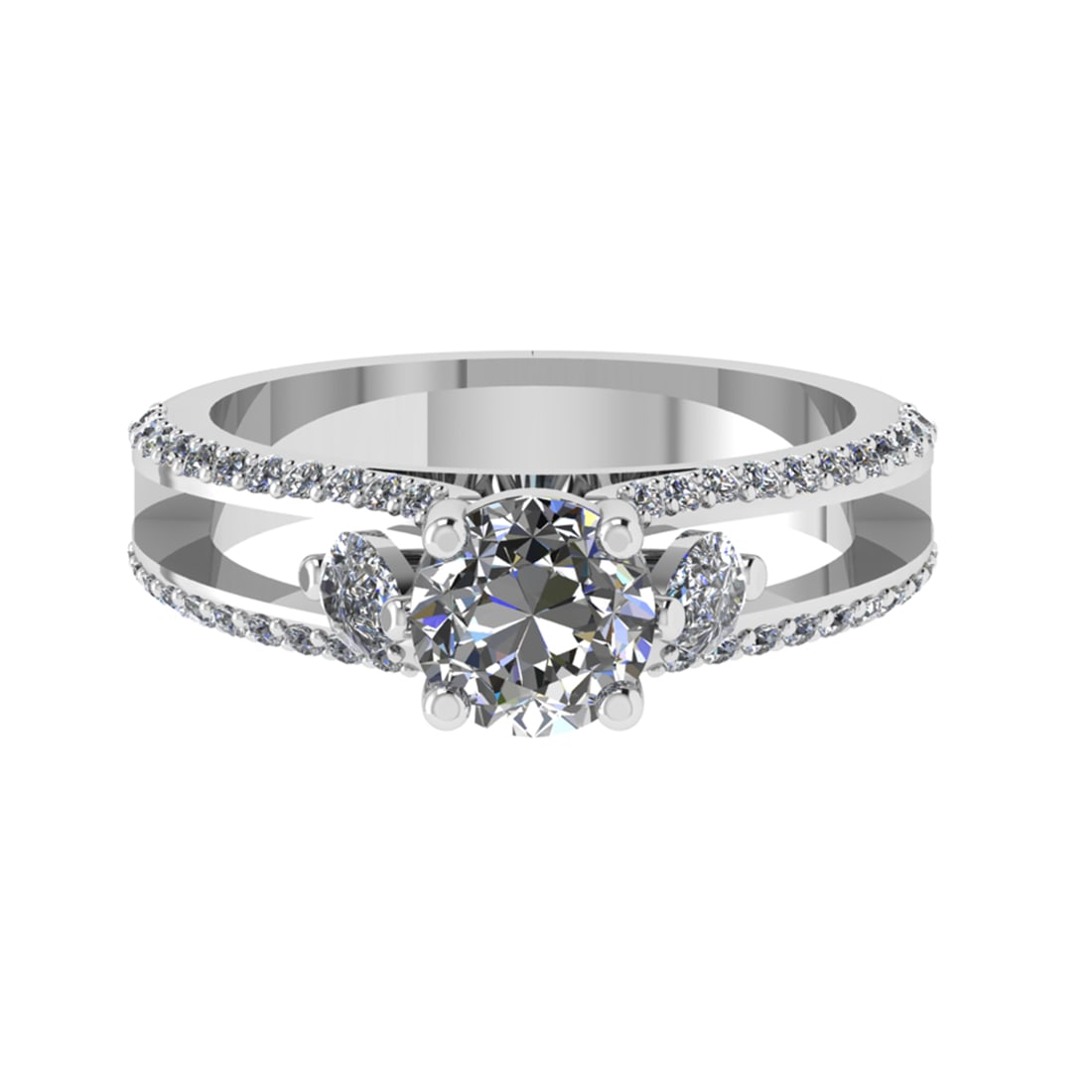 1.67 Ctw SI2/SI1 Diamond Prong Set 14k white Gold Engagement Ring (ALL DIAM: Center Daimond Weight :-1.34 Ctw ( Round & Pear Cut) Color : G-H Clarity : SI2/SI1 Side Diamond Weight Of Ctw 0.33 Ctw Color : G-H Clarity : SI2/SI1 Daimond Setting : Prong Metal Weight : Approx 2.43