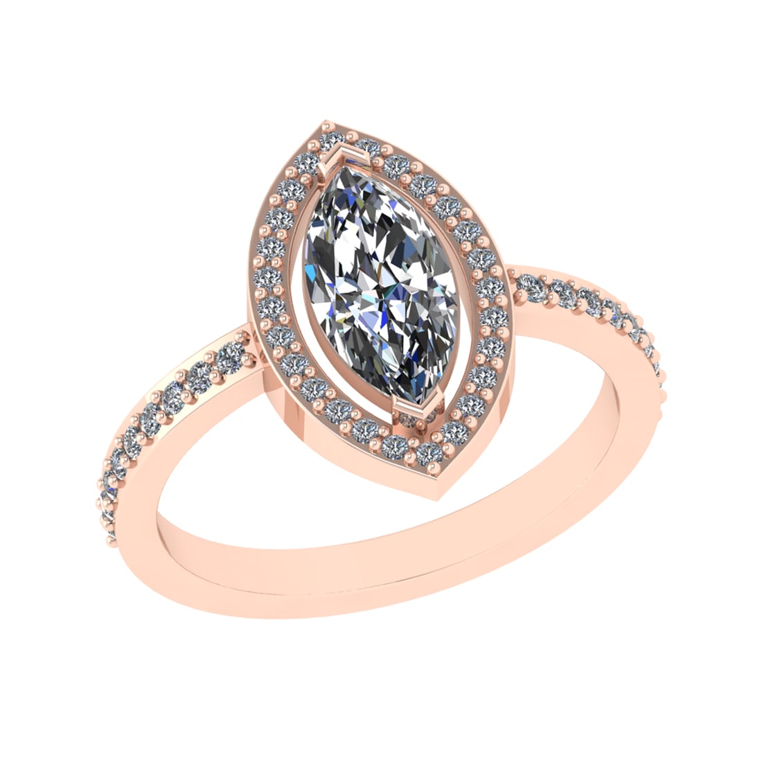 1.27 Ctw VS/SI1 Diamond 14k Rose Gold Engagement Ring (ALL DIAMOND ARE LAB: Center Daimond Weight :-1.00 Ctw ( Marquise Cut) Color : G-H Clarity : VS/SI1 Side Diamond Weight Of Ctw 0.27 Ctw Color : G-H Clarity : VS/SI1 Daimond Setting : Prong Metal Weight : Approx 3.53 gram 1
