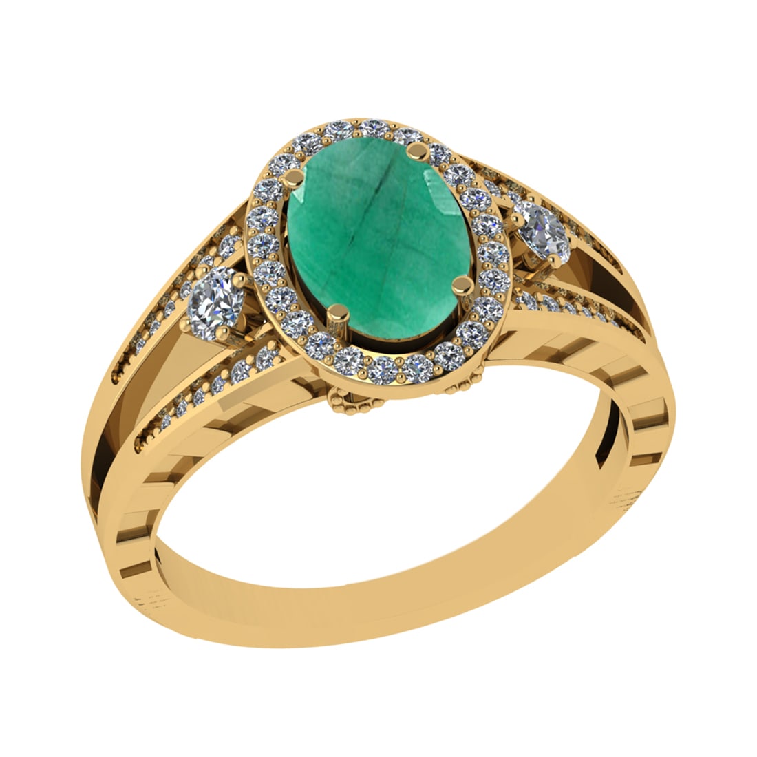 1.61 Ctw VS/SI1 Emerald and Diamond 14k Yellow Gold Engagement Halo Ring (L: Center Stone Weight :- 1.25 Ctw ( Oval Cut) Color :- Emerald Center Stone Setting : Prong Side Diamond Weight Of Ctw 0.36 Ctw Color : G-H Clarity : VS/SI1 Stone Setting : Prong Metal Weight : Approx
