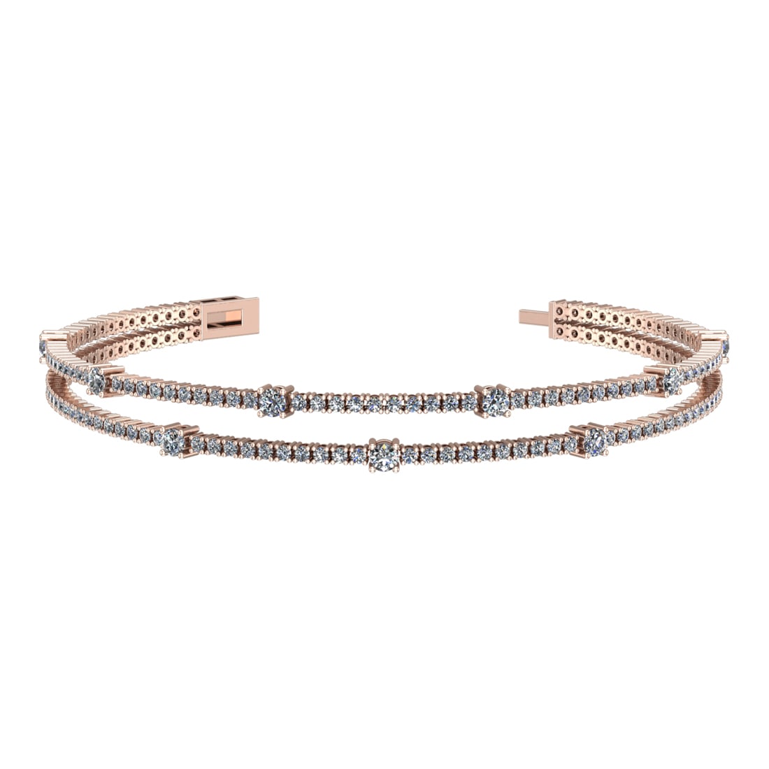 3.86 Ctw VS/SI1 Diamond Prong Set 14k Rose Gold 2 Row Bracelet: Total Daimond Weight :-3.86 Ctw Color : G-H Clarity : VS/SI1 Setting : Prong Metal Weight : Approx 11.80 gram 14k Rose Gold 2 Row Bracelet (ALL DIAMOND ARE LAB GROWN ) T4-1.7-3.0-2MB #3SS96444v15