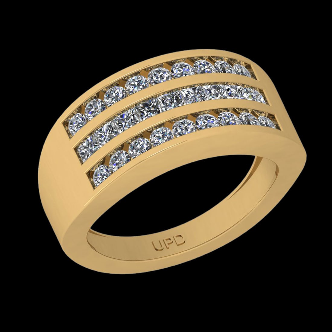 1.17 Ctw VS/SI1 Diamond Style Channel Set 10K Yellow Gold Groom s Wedding B: Diamond Weight : 1.17 Ctw (Princess & Round Cut ) Diamond Stone Color : J-K Stone Clarity : VS/SI1 Stone Setting : Channel Metal Weight : Approx 7.10 Gram 10K Yellow Gold Groom s Wedding Band Ring