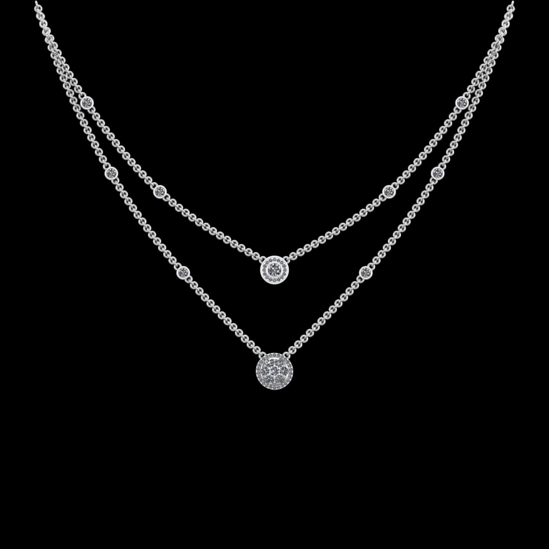 10.27 Ctw VS/SI1 Diamond 10k white Gold Two layer Necklace (ALL DIAMOND ARE: Total Daimond Weight :-10.27 Ctw (Round cut) Color : J-K Clarity : VS/SI1 Setting : Prong Metal Weight : Approx 64.28 gram 10k White Gold Two layer Necklace (ALL DIAMOND ARE LAB GROWN) #3SS65463v15