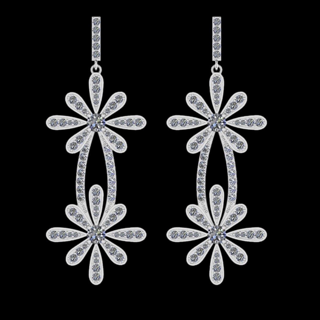 6.20 Ctw VS/SI1 Diamond 10K White Gold Dangling Earrings: Diamond Weight : 6.20 Ctw ( Round Cut ) Diamond Stone Color : J-K Stone Clarity : VS/SI1 Stone Setting : Prong Metal Weight : Approx 13.50 Gram 10K White Gold Dangling Earrings (ALL DIAMOND ARE LAB
