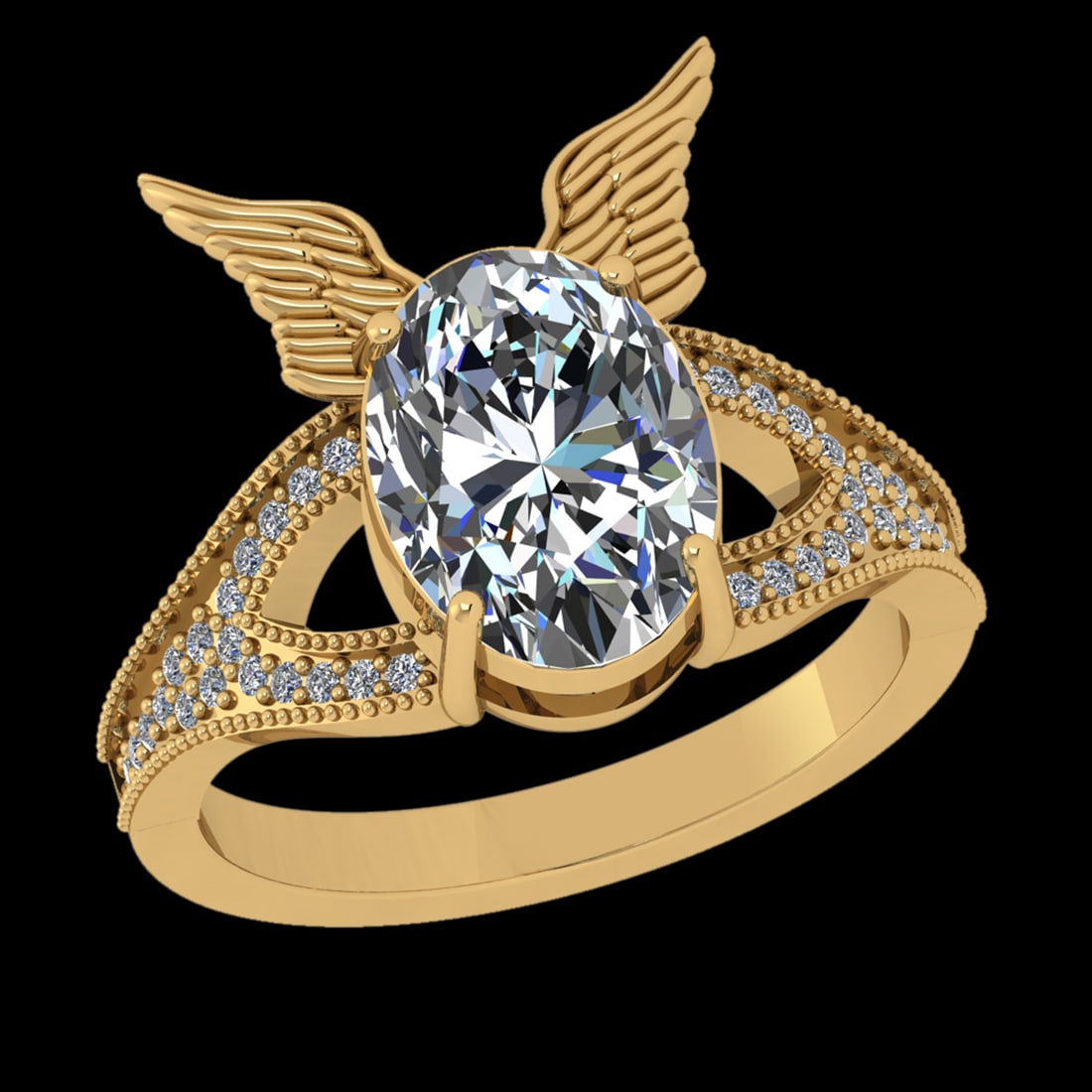 3.69 Ctw VS/SI1 Diamond Prong Set 10k Yellow Gold Engagement Ring( (ALL DIA: Center Daimond Weight :-3.50 Ctw ( Oval Cut) Color : J-K Clarity : VS/SI1 Side Diamond Weight Of Ctw 0.19 Ctw Color : J-K Clarity : VS/SI1 Daimond Setting : Prong Metal Weight : Approx 5.21 gram 10k