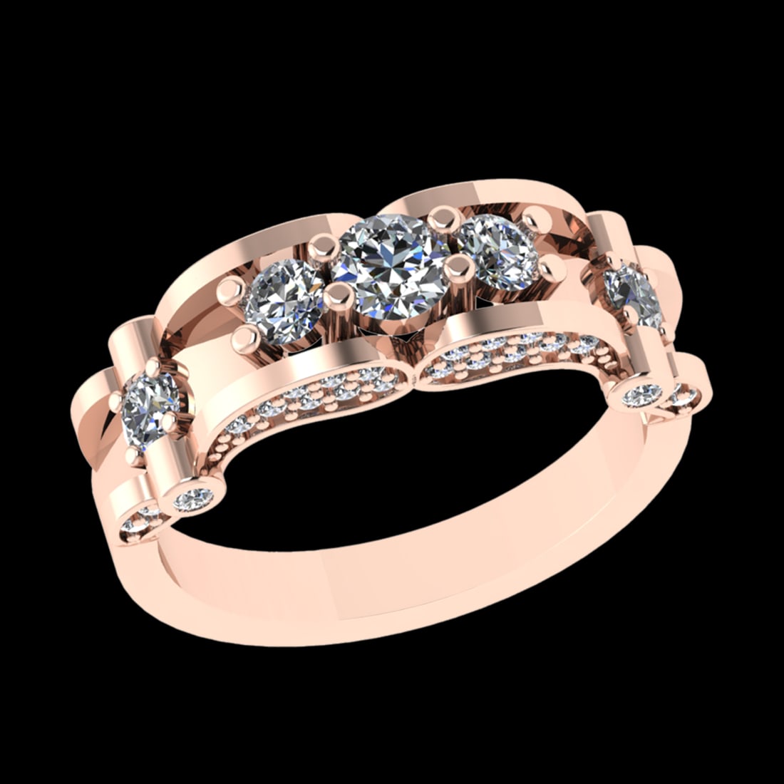 1.03 Ctw VS/SI1 Diamond 10k Rose Gold Engagement Ring (ALL DIAMOND ARE LAB: Center Daimond Weight :-0.25 Ctw ( Round Cut) Color : J-K Clarity : VS/SI1 Side Diamond Weight Of Ctw 0.78 Ctw Color : J-K Clarity : VS/SI1 Daimond Setting : Prong Metal Weight : Approx 4.91 gram 10k