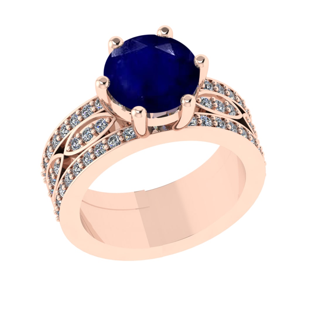 3.47 Ctw VS/SI1 Blue Sapphire and Diamond 14k Rose Gold Engagement Ring (AL: Center Stone Weight :-2.75 Ctw ( Round Cut) Center Stone Color :-Blue Sapphire Center Stone Setting : Prong Side Diamond Weight Of Ctw 0.72 Ctw Color : G-H Clarity : VS/SI1 Daimond Setting : Prong Met