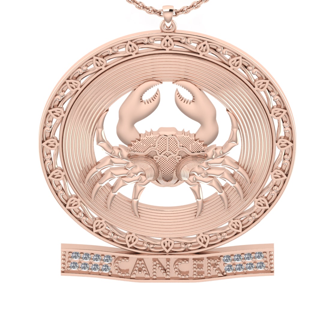 0.08 Ctw VS/SI1 Diamond 14K Rose Gold Cancer zodiac sign theme Necklace (AL: Total Diamond Weight : 0.08 Ctw (Round cut) Center Diamond Color :- J-K Center Clarity : VS/SI1 Stone Setting : Prong Metal Weight : Approx 11.90 Gram 14K Rose Gold Cancer zodiac sign theme Necklace (