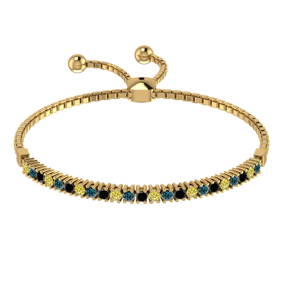 0.50 Ctw I2/I3 Treated Fancy black,Blue,Yellow diamond Prong Set 14k Rose G: Multi Daimond Weight :-0.50 Ctw Color : Treated Fancy black,Blue,Yellow diamond Clarity : I2/I3 Setting : Prong Metal Weight : Approx 6.20 gram 14k Rose Gold Tennis Slide Bracelet MJ3413-1.7SB #3SS964