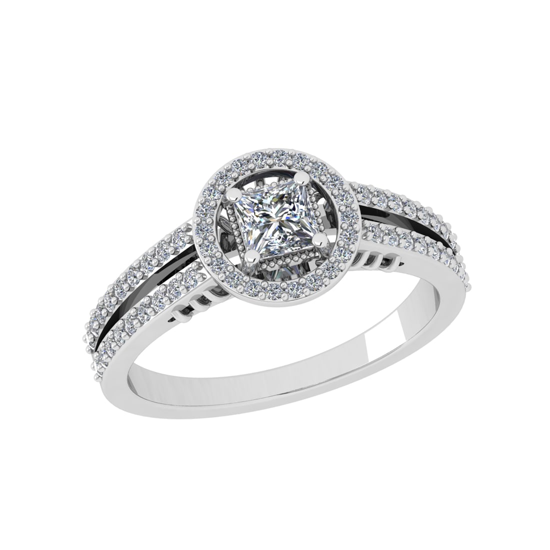 0.78 Ctw SI2/SI1 Diamond Prong Set 14k white Gold Engagement Halo Ring: Center Daimond Weight :-0.39 Ctw ( Princess Cut) Color : G-H Clarity : SI2/SI1 Side Diamond Weight Of Ctw 0.39 Ctw Color : G-H Clarity : SI2/SI1 Daimond Setting : Prong Metal Weight : Approx 4.20