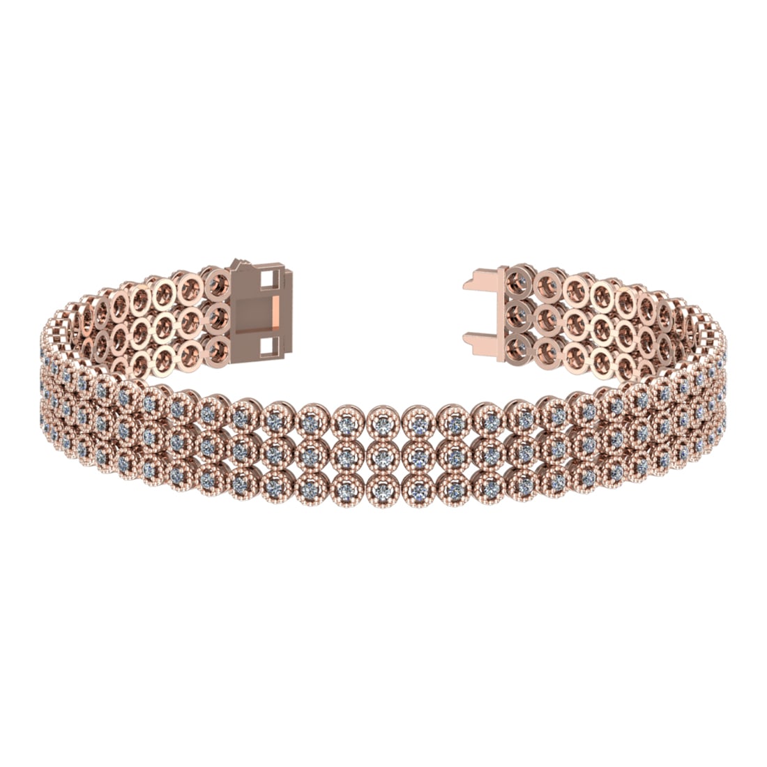 5.13 Ctw VS/SI1 Diamond Prong Set 14k Rose Gold Bracelet: Total Daimond Weight :-5.13 Ctw Color : G-H Clarity : VS/SI1 Setting : Prong Metal Weight : Approx 21.20 gram 14k Rose Gold Bracelet (ALL DIAMOND ARE LAB GROWN ) TC2.0-3CB #3SS96471v15