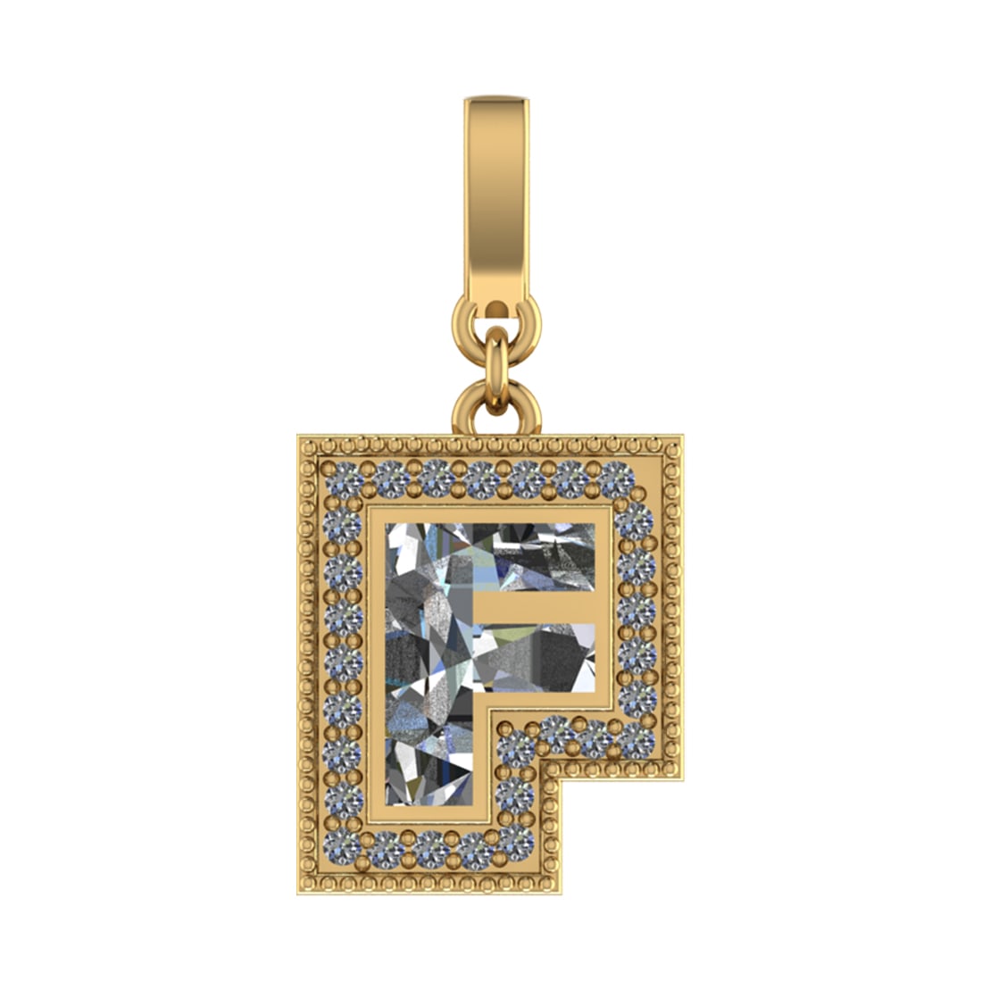 0.93 Ctw SI2/SI1 Diamond Prong Set 14k Yellow Gold Alphabet-F Pendant (ALL (1 of 1)