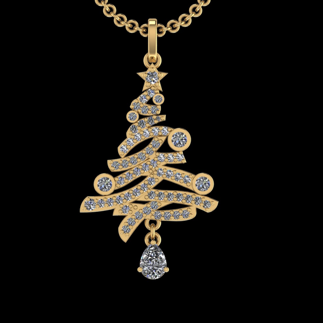 1.94 Ctw VS/SI1 Diamond 10k Yellow Gold Christmas Theme Pandant (ALL DIAMON: Center Daimond Weight :-0.75 Ctw ( Pear Cut) Color : G-H Clarity : VS/SI1 Side Diamond Weight Of Ctw 1.19 Ctw Color : G-H Clarity : VS/SI1 Daimond Setting : Prong Metal Weight : Approx 5.61 gram 10k Y